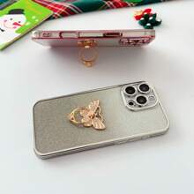 1 个透明外壳，带电镀闪光和水钻蝴蝶手机环支架，兼容 iPhone/Realme/P/Honor/Redmi/Galaxy 型号，防震，奢华全覆盖电镀 - 銀色 - 查看 5