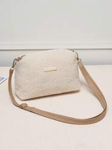 1pc New Solid Color Round Bag For Autumn And Winter, A Fashionable Plush Shoulder Bag, Suitable For Daily Use Of Women, Including Girls, Female College Students, And White-Collar Workers. It Is Suitable For Work, And A Classic Round Shoulder Crossbody Bag For Back-To-School Fashion. - Beige - View 3