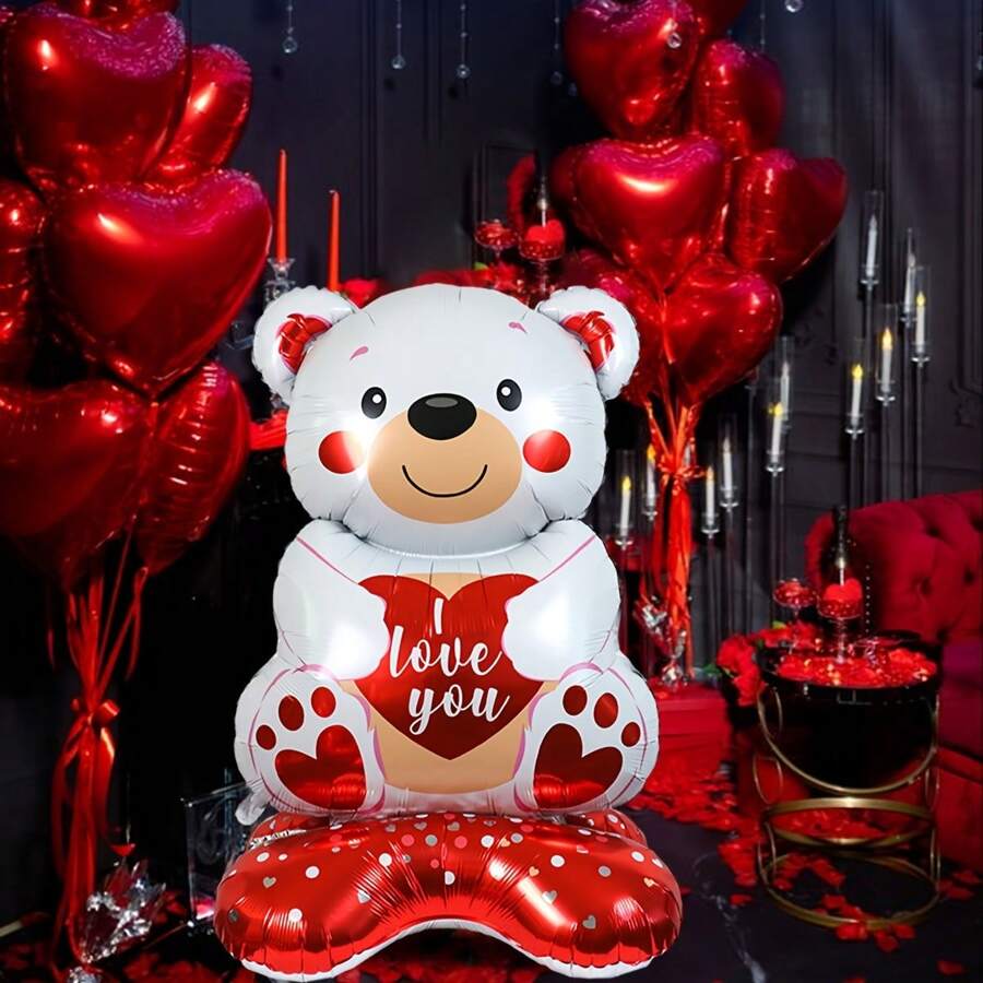 7 件/套巨型泰迪熊气球套装情人节气球，我爱你气球，情人节铝箔气球 | 情人节装饰，红心气球，用于婚礼，求婚，情人节派对装饰返校情人节 - 彩色 - 查看 1