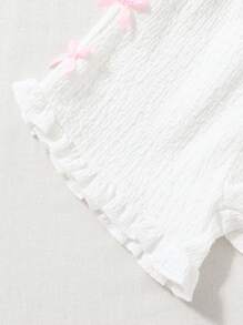 2pcs Baby Girl Casual Ruffle Hem Bow Top And Shorts Set, Spring/Summer - Multicolor - View 7