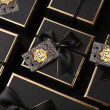 2 Packungen Geschenkbox Event Party Zubehör Verpackung Schwarze Goldene Dicke Geschenkbox mit Schleifenbox, Geschenkverpackung, geeignet für Valentinstag und Party Geschenkverpackung, schwarzes Gold Set (Anhänger und Geschenkbox)