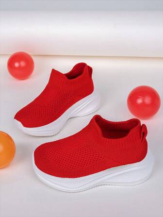 Toddler Boys & Girls Casual Solid Color Simple Sports Shoes, Soft Knit Upper & Comfortable Outsole Daily Wear