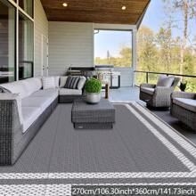 Outdoor Rug,Patio Rug,Reversible Portable Outdoor Plastic Straw Rug,Camping Rugs For Outside RV,Large Waterproof Area Rugs For Patio,Deck,Picnic,Porch,Balcony(9'x 12',White&Gray)
