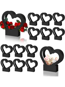 2Pcs Heart Shaped Flower Gift Boxes,Bouquet Bags With Handle Folding Basket For Valentine's Day Floral Arrangement Wedding Mother's Day Valentine Day