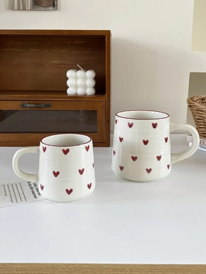 1pc/2pcs/4pcs/6pcs 200ml/420ml Heart-Shaped Ceramic Mug, Minimalist Elegant Coffee Cup, Suitable For Cafe Latte, Milk, Breakfast Yogurt, Afternoon Tea, Couple Gift, Valentine's Day Gift