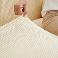 غطاء أريكة صلب أحادي اللون مرن للغاية وشامل قطعة واحدة، غطاء أثاث قابل للغسيل آلياً، يتضمن غطاء وسادة مطابق، مناسب لأريكة من 1/2/3/4 مقعد، مناسب لغرفة النوم وغرفة المعيشة والمكتب وهدايا زينة المنزل ديكور الأعياد والتخرج - بيج - مشاهدة 3