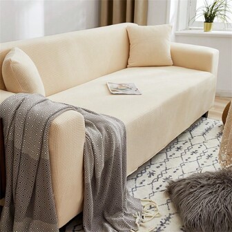 1 pezzo Nuovo copridivano elastico in tessuto plissettato tinta unita, copri mobili lavabile in lavatrice, 1 federa per cuscino abbinata inclusa, adatto per divani a 1/2/3/4 posti, ideale per camera da letto, soggiorno, ufficio e altri regali per la casa, decorazioni per compleanni, lauree, copridivano, decorazioni per il soggiorno