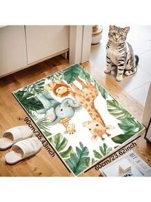 Tapis de zone animaux de safari de la jungle - Tapis en polyester lavable pour bureau, chambre, salon, cuisine, velours cristal, motif forêt girafe éléphant zèbre, tapis cadeau - Multicolore - Voir 16