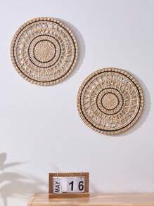 精致的手工编织稻草墙饰 - 优雅的背景装饰，带有吊坠设计，悬挂方便安装 - 非常适合沙发或床边装饰，为任何房间增添舒适的氛围，可用作餐垫