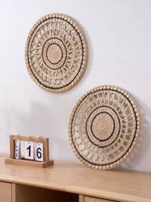精致的手工编织稻草墙饰 - 优雅的背景装饰，带有吊坠设计，悬挂方便安装 - 非常适合沙发或床边装饰，为任何房间增添舒适的氛围，可用作餐垫