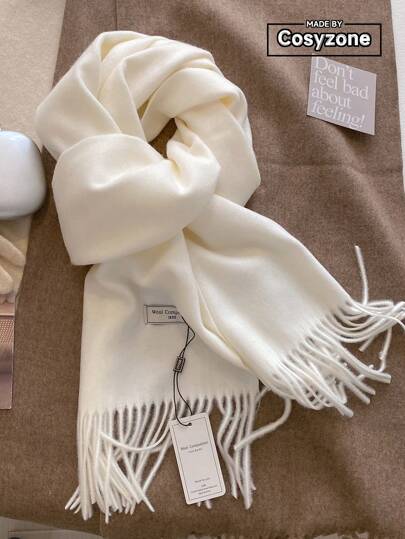 1条纯色女士围巾，多功能高品质仿羊绒纯色保暖流苏围巾，时尚柔软女士披肩，适合冬季装饰和保暖。