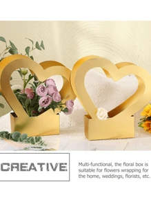2Pcs Heart Shaped Flower Gift Boxes,Bouquet Bags With Handle Folding Basket For Valentine's Day Floral Arrangement Wedding Mother's Day Valentine Day