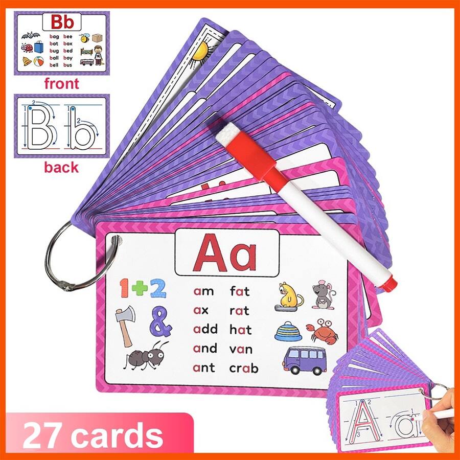 26 Cartes éclair d'apprentissage de mots CVC alphabet + 1 stylo ...
