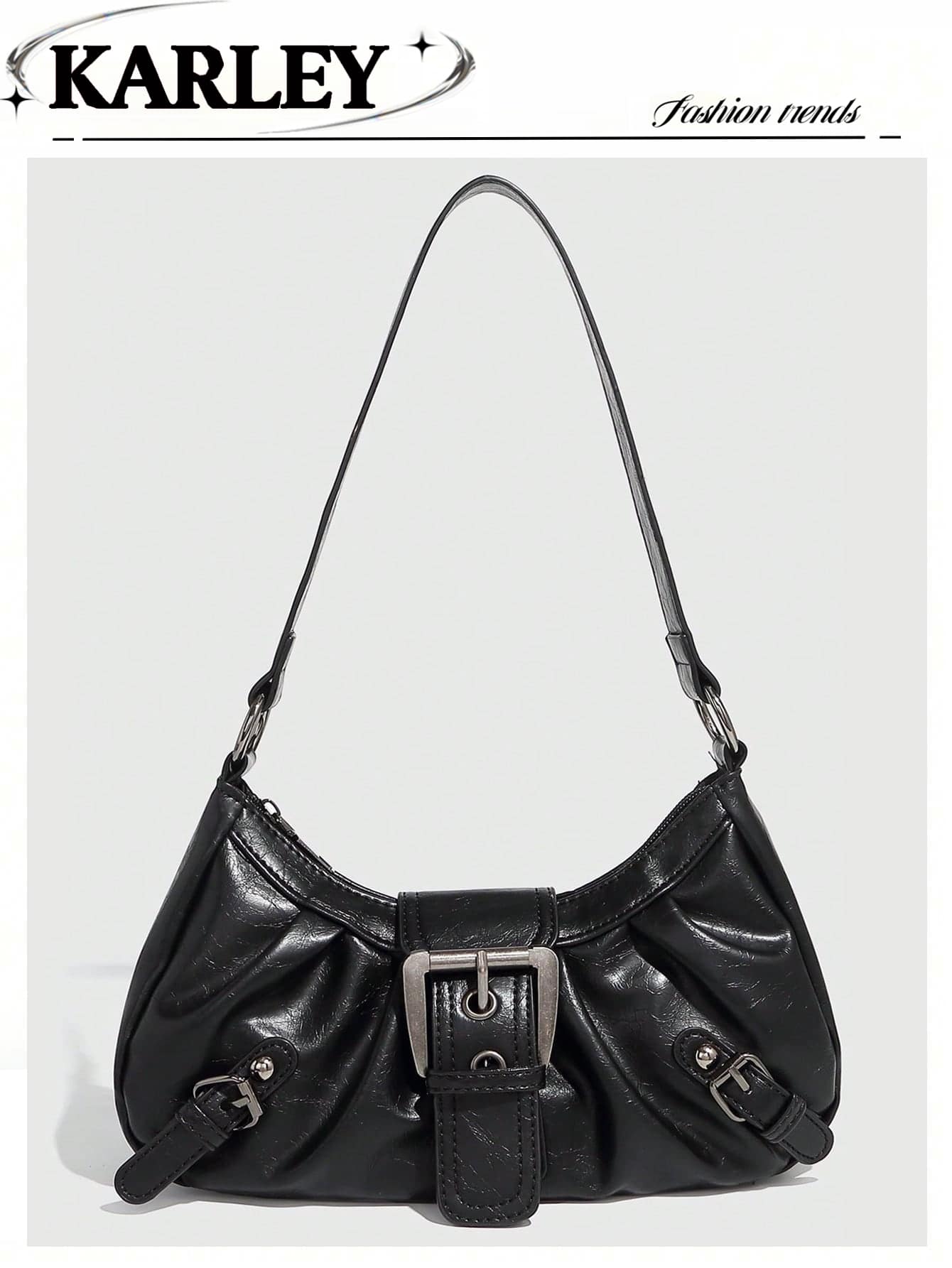 1pc Retro Distressed Leather Motorcycle Bag With Studs And Buckles, Soft Touch, Folded Detail, Cloud Shape, Shoulder & Crossbody Bag, Suitable For Work, Commute, Date And Party, Halloween Purse Perfect For Fancy Party Halloween Fashion & Gothic Fashion