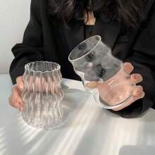1-4 Pieces 530 Milliliter Glass Cup Heat-Resistant Tumbler With Spoon Holder Transparent Tea Juice Milk Coffee Cup Household Water Glass Stripe Beer Mug - B Straw 4PCS - View 3