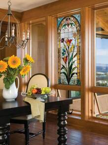 1卷/45CM*100CM 唯美大气花卉几何装饰彩色磨砂窗膜 复古风 DIY家居装饰 无胶静电吸附半透明隔热遮阳防晒窗户贴纸 适用于家居 门玻璃贴膜 静电吸附窗贴 贴纸个性贴纸 - 彩色 - 查看 8