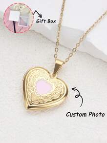 Customized Photo Necklace, Heart-Shaped Pendant Box, Suitable For Customizing Family, Couple, Pet Photos, Ideal For Anniversary, Birthday, Christmas Gift,Gold,Silver,Stylish,Colorful,Vintage,Simple,Unisex,Casual,Cuties,Custom,Personalized,Unique,Ideal Gifts For Him,Ideal Gifts For Her,Her,Boyfriend,Girlfriend,Dad,Mom,Family,Friends,For Anniversaries,For Birthdays,For Graduation,For Prom,For Party