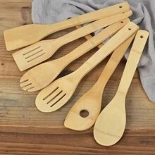 6pcs/1PC Wooden Utensils, Wooden Spoons For Cooking Bamboo Utensil Set, Apartment Essentials Wood Spatula Spoon Nonstick Kitchen Utensil Set, Premium Quality Housewarming Gifts Wooden Utensils For Everyday Use,School Supplies