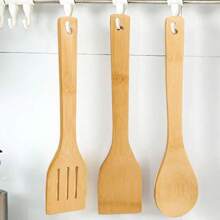 6pcs/1PC Wooden Utensils, Wooden Spoons For Cooking Bamboo Utensil Set, Apartment Essentials Wood Spatula Spoon Nonstick Kitchen Utensil Set, Premium Quality Housewarming Gifts Wooden Utensils For Everyday Use,School Supplies
