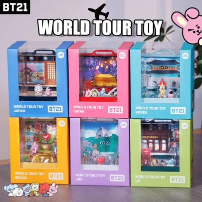 BTS BT21 World Tour Miniature Scene Handbag Toy Model Sculpture Home Decor Fandom Merchandise Christmas Gift Small Present