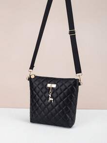 轻巧，商务休闲简约设计菱形图案斜挎包，容量大，适合办公室，涤纶衬里，适合日常通勤，耐用