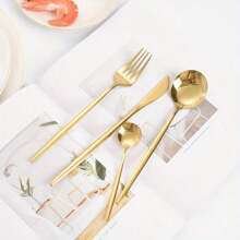 36pcs/48pcs Stainless Steel Cutlery Set Serves Cutlery Set, Forks Knives Spoons Set, Dinner Cutlery Golden Knife Fork Spoon Dishwasher Safe Tableware For Restaurant Catering Food Truck Supplies - Bộ đồ ăn bằng vàng 48 món - Xem 5