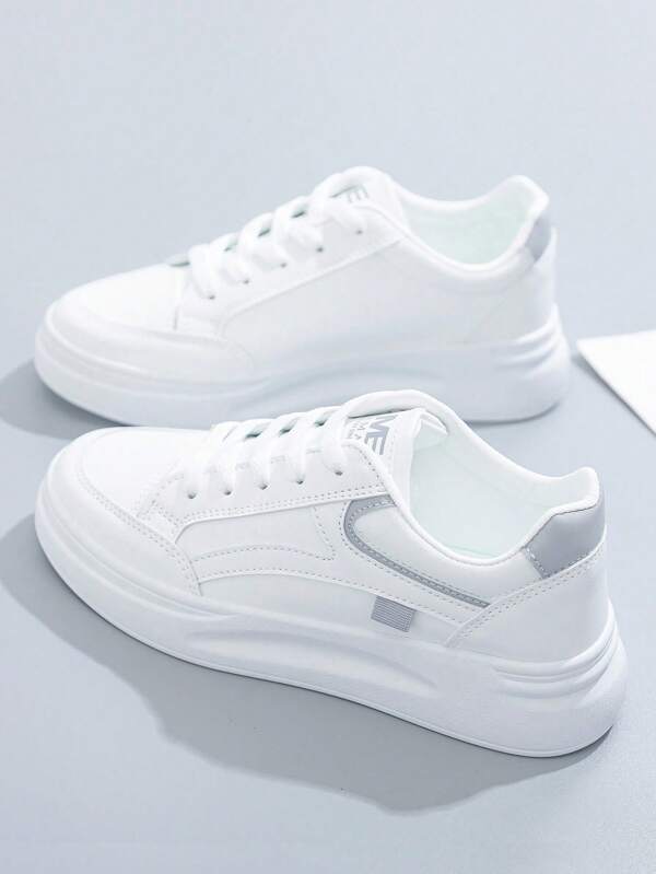 2025 Spring/Autumn Fashion Casual Versatile Platform Lace-Up White Sneakers For Women, Thick Sole, Waterproof, Small White Shoes