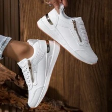 全新女式坡跟休闲运动鞋，防滑百搭鞋 - 白色 - 查看 4