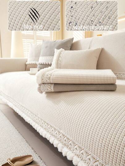 1pc All Season Sofa Seat Cushion Cover, Modern Simple Dust-Proof Anti-Slip Protector, Spill-Resistant Chenille Fabric, Washable, Warm, Fade-Resistant, Pet Friendly, Fits L-Shaped Sofa, Bedroom, Office, Living Room