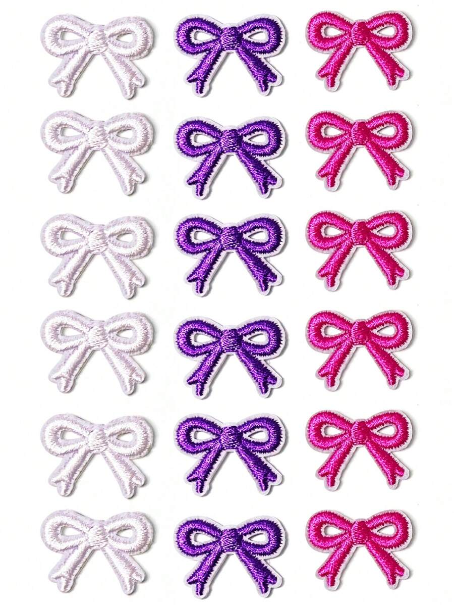 5 件装自粘卡通迷你红粉色刺绣蝴蝶结贴片适用于儿童服装鞋子 T 恤连衣裙熨烫衣服贴花 - 彩色 - 查看 1