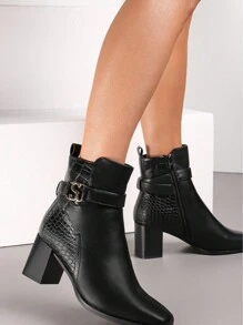 2025秋冬女士踝靴短靴，英伦复古风格搭配现代都市休闲属性，经典时尚靴子，适合万圣节、圣诞节、商务通勤、购物、派对、约会等场合。 - 黑色 - 查看 3