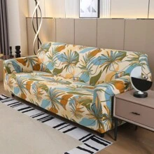 1 件树叶印花弹力沙发套，全覆盖涤纶沙发套，针织牛奶丝适合所有季节 - 黃色 - 查看 10