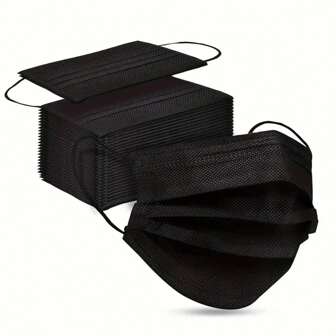 30/50/100pcs Value Pack Black Disposable Face Masks, 3-Layer 3-Ply Breathable & Comfortable Nose/Mouth Coverings With Elastic Ear Loops For Home & Office Use, Protect Yourself & Loved Ones Now