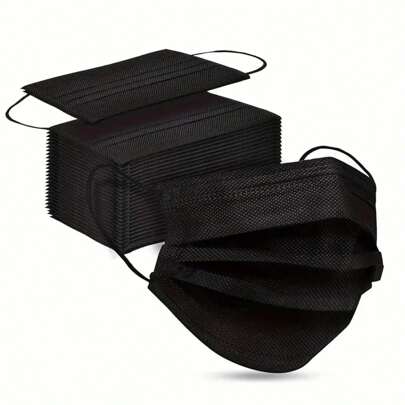 30/50/100pcs Value Pack Black Disposable Face Masks, 3-Layer 3-Ply Breathable & Comfortable Nose/Mouth Coverings With Elastic Ear Loops For Home & Office Use, Protect Yourself & Loved Ones Now