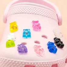 12pcs Acrylic Bear Charms For Shoes - Transparent & Assorted Light Colors, DIY Fashion Shoe Buckle Accessories For Personalization - Multicolor - View 3