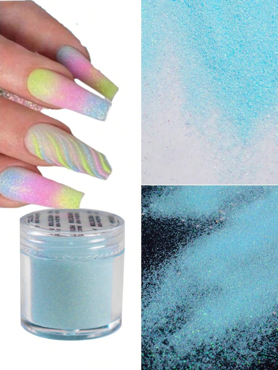 10ml Shiny Sugar Nail Glitter Powder For Manicure Flock Powder Nail Art Decorations Sweater Yarn White Snow Candy Dust Powder Blue - Blue - View 1