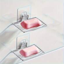 1 pièce Porte-savon en acier inoxydable, support mural auto-adhésif avec trous de drainage, étagère carrée anti-rouille. Convient pour les accessoires de salle de bain - capacité de charge 500g/1,1 lb, décoration d'intérieur
