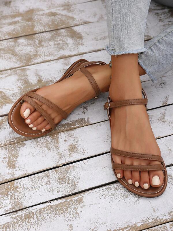 Women's Fashion Flat Beach Slippers Casual Outdoor Sandals, Black, Summer Buckle Sports Sandals