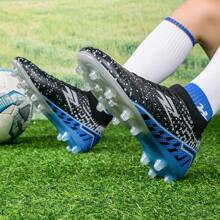 Męskie buty piłkarskie z antypoślizgowymi kolcami, niskie, sznurowane, halowe, futsalowe, AG, korki, buty sportowe, buty piłkarskie dla mężczyzn i kobiet - Czarne - Zobacz 6