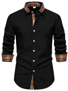 Camisa casual de manga larga para hombre, Camisa formal de patchwork para hombre