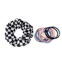 Set de 13 bucăți de ciocanele de păr în carouri, legături de păr elastice, culori amestecate alb-negru, benzi de păr în carouri în stil minimalist european și american, frânghii de păr din tul plasă, accesorii de păr pentru fete și femei, legături drăguțe de păr, benzi de păr, pompon, păr Decoratiuni de stil, Decoratiuni de par pentru festivaluri, Cadouri