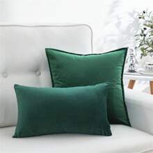1pc Solid Color Plush Flannel Throw Pillow Cover (Pillow Insert Not Included), Soft & Minimalist, Suitable For Bedroom & Living Room - Green - View 1