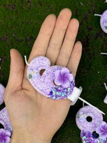 1pc Purple Gardenia & Egglower Numeric Shaped Birthday Candles, Anniversary Party Decoration - Multicolor - View 5