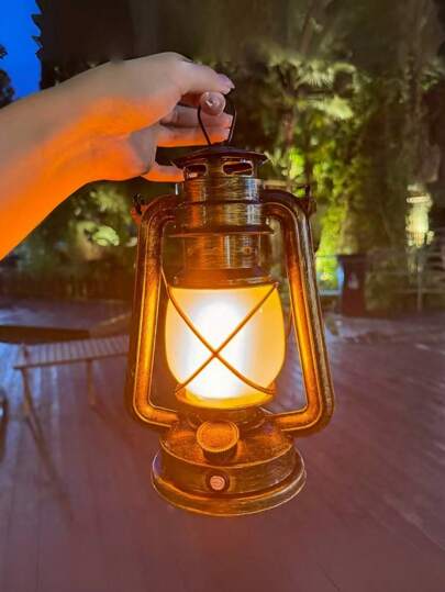 Battery-Powered LED Lantern Decor, For Outdoor & Indoor Use, Retro Style Lantern With Dancing Flame, Waterproof Remote Control Lantern Decor For Garden, Porch, Camping, Patio, Christmas, Yard