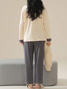 2pcs Women Pajama Set, Long Sleeve Top And Pants, Moisture-Wicking And Breathable, For Spring And Autumn, Fall & Winter Clothes