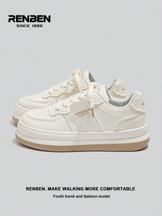 RENBEN 1 paio di scarpe bianche da donna nuove per l'inverno 2024, calzature versatili con suola spessa