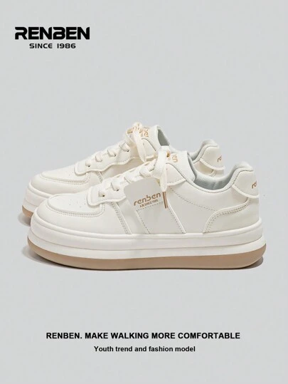 RENBEN 1 Pair Women's 2024 Winter New White Shoes, Versatile Thick-Soled Bread Shoes