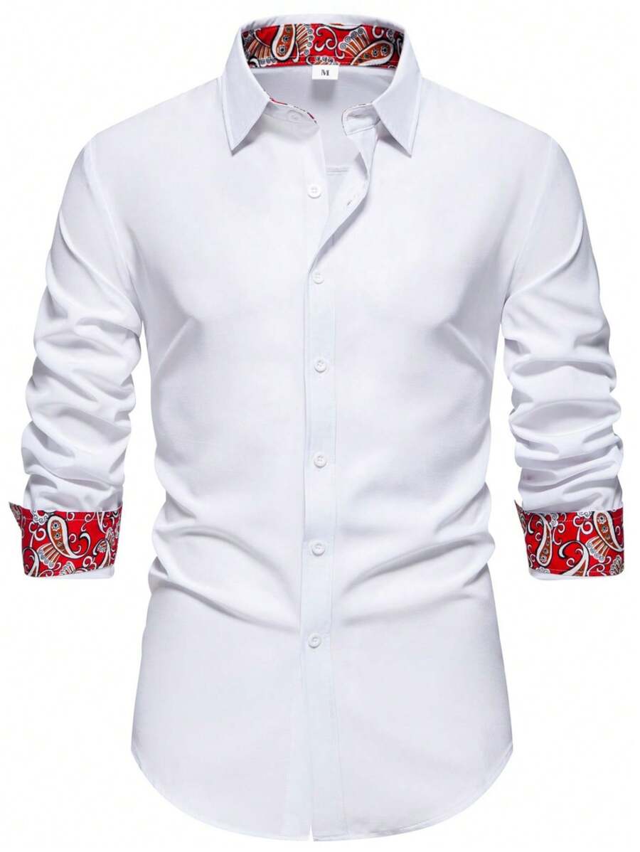 Men's Casual Long Sleeve Shirt Men's Solid Color Patchwork Shirt