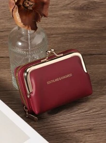 SOUTHLAND&KANGAROO Letter Women Wallets Short Pu Leather S Zipper & Hasp Multifunctional Large Capacity Bag Coin Card Holders Lightweight Fashion Modern Business ZipperCredit Card Business Casual Teachers' Day Teacher Gifts For Anniversary For Birthday Gift For Lady For Female White-Collar Workers For Women Wallet Purse Wallet Small Wallet - Burgundy - View 1