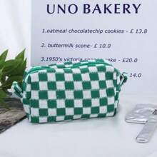 Checkerboard Pattern Knitted Cosmetic Bag, Contrast Color Yarn Storage Pouch Toiletry Bag, Large Capacity Organizer Pencil Case,Back To School,School Supplies - Multicolor - View 10